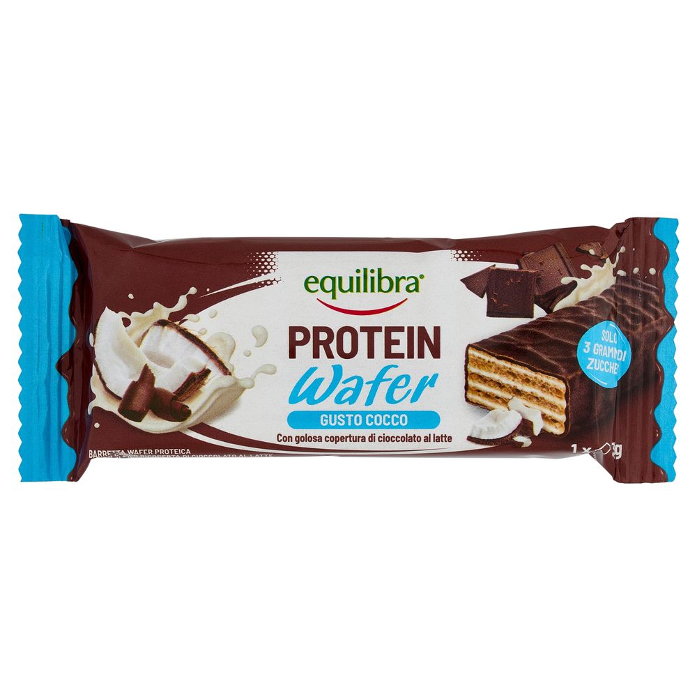 Equilibra Barretta Protein Wafer Gusto Cocco con golosa copertura di cioccolato al latte 35 g