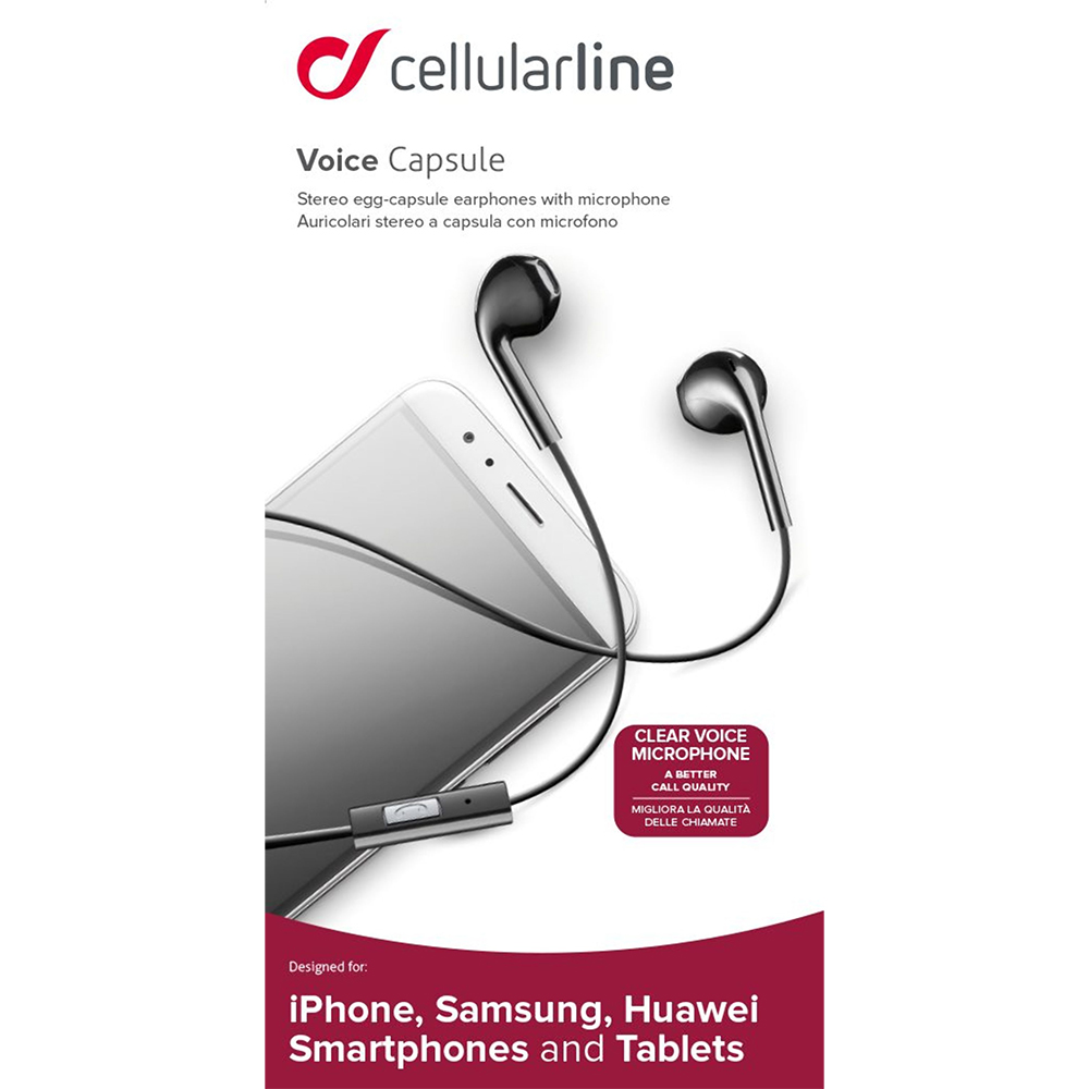 Cellularline VOICE CAPSULE Auricolari a capsula con microfono, tasto di risposta e connettore Jack 3.5mm