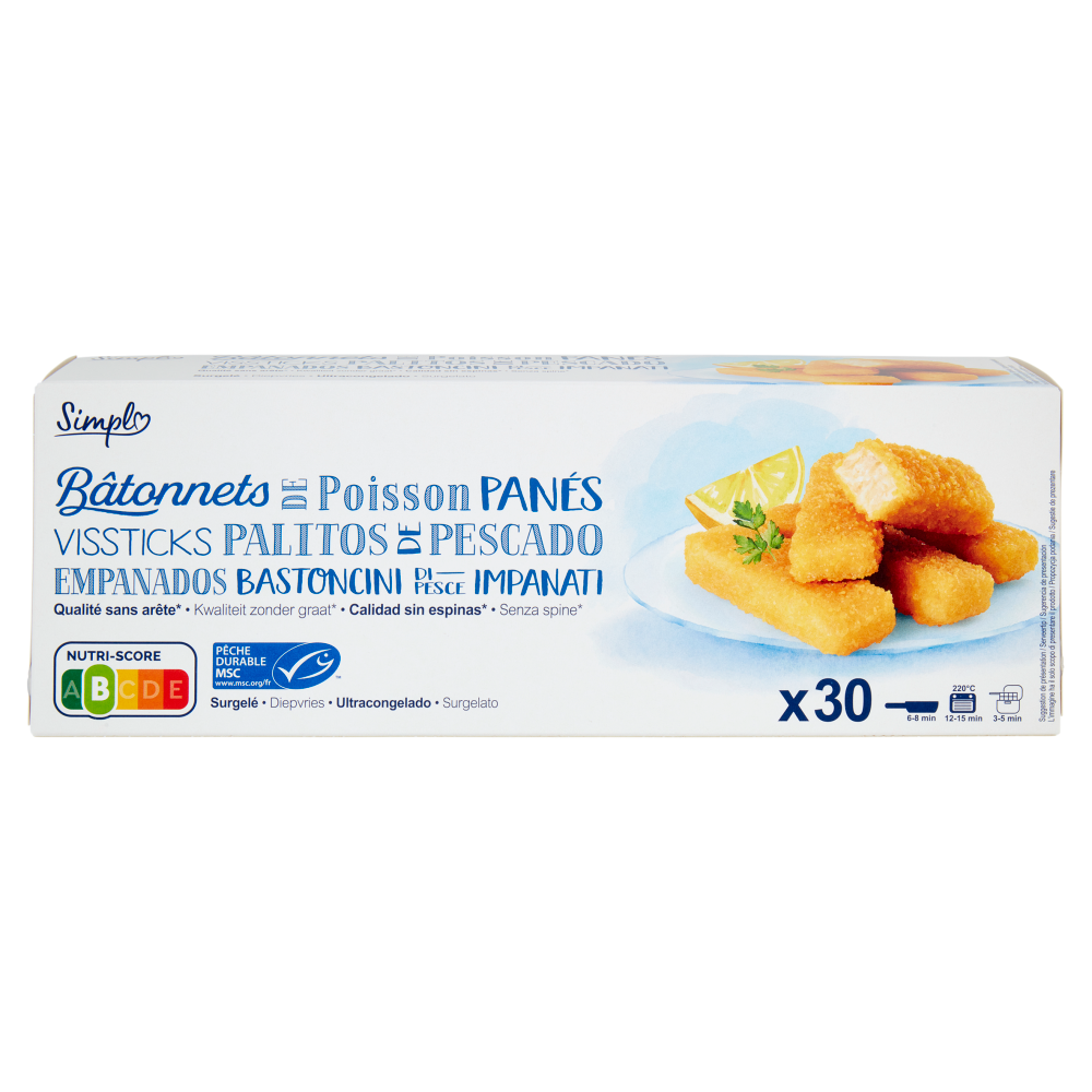 Simpl Bastoncini di Pesce Impanati Surgelato 30 x 30 g