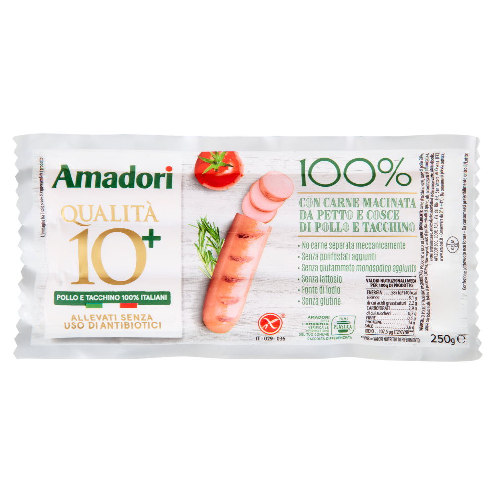 Amadori Qualit&agrave; 10+ Pollo e Tacchino 100% Italiani 250 g