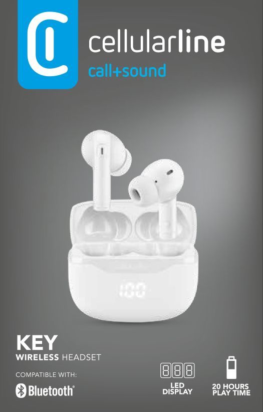 Cellularline Key Auricolari TWS Bluetooth custodia di ricarica e display led