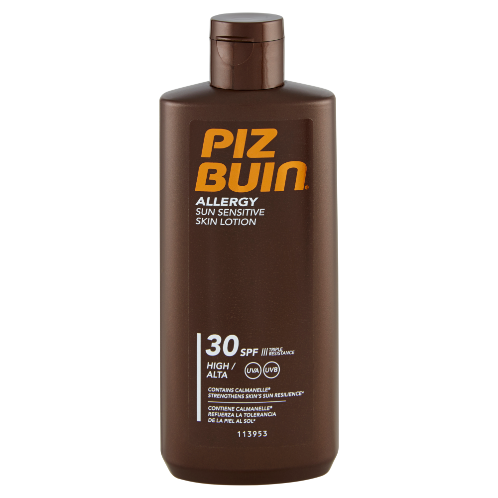 Piz Buin Lozione Solare, Pelle Sensibile, Allergy, 30 SPF, Protezione Alta, 200ml