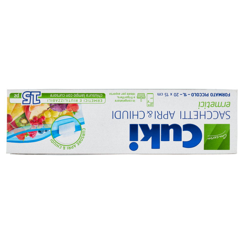 Cuki Conserva Sacchetti Apri & Chiudi ermetici piccoli - 1L - 20 x 15 cm 15 pz