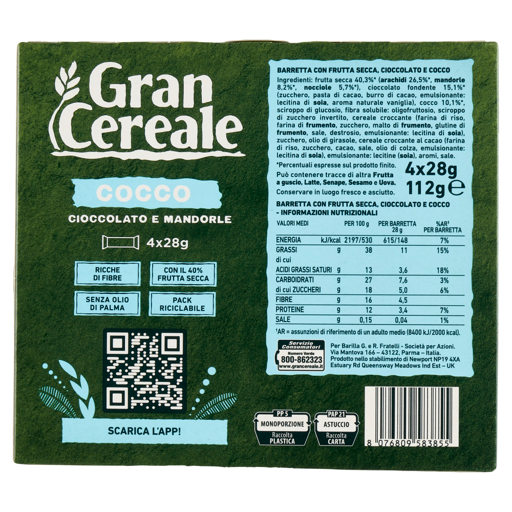 Grancereale Barrette frutta secca cocco 112g