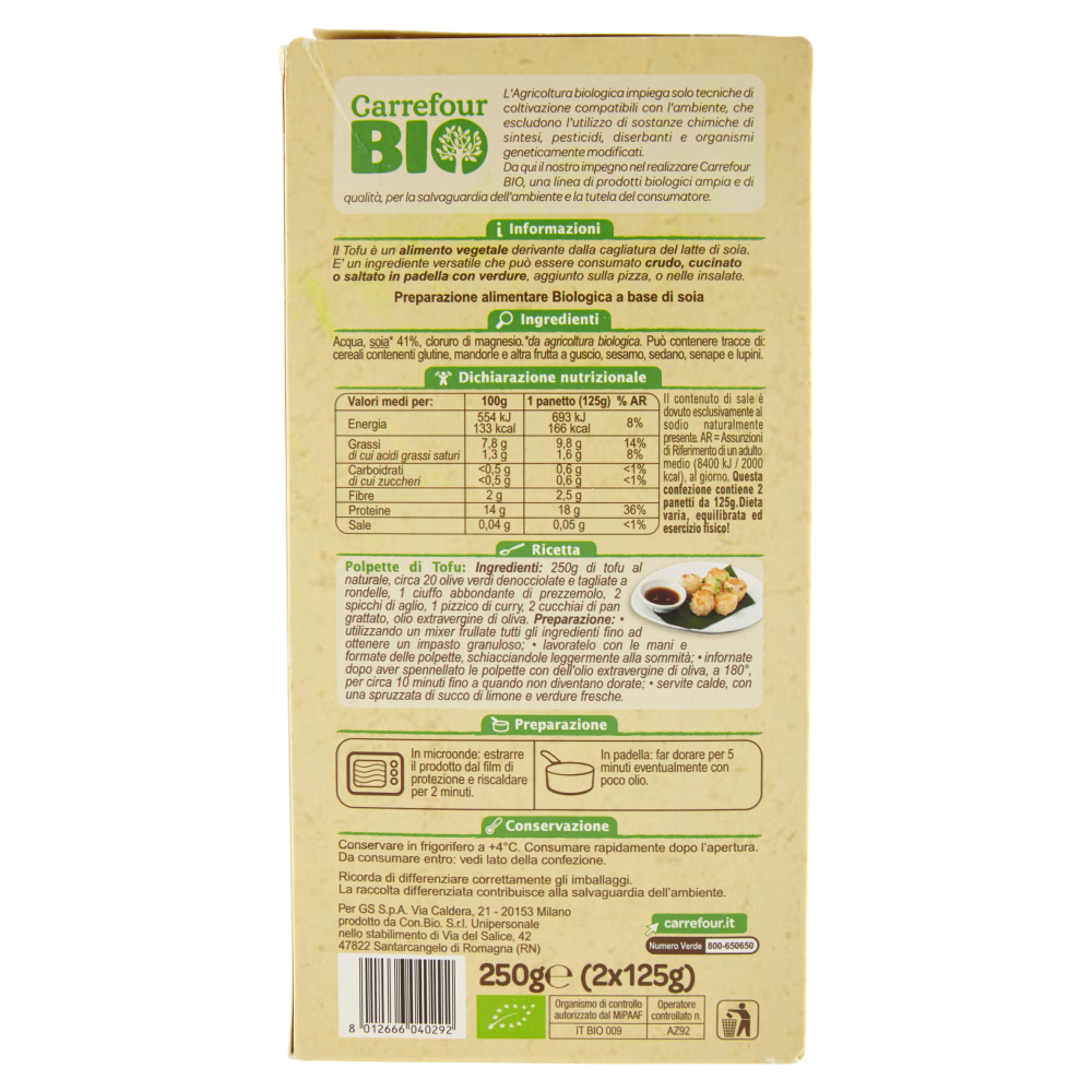Carrefour Bio Tofu al naturale 2 x 125 g