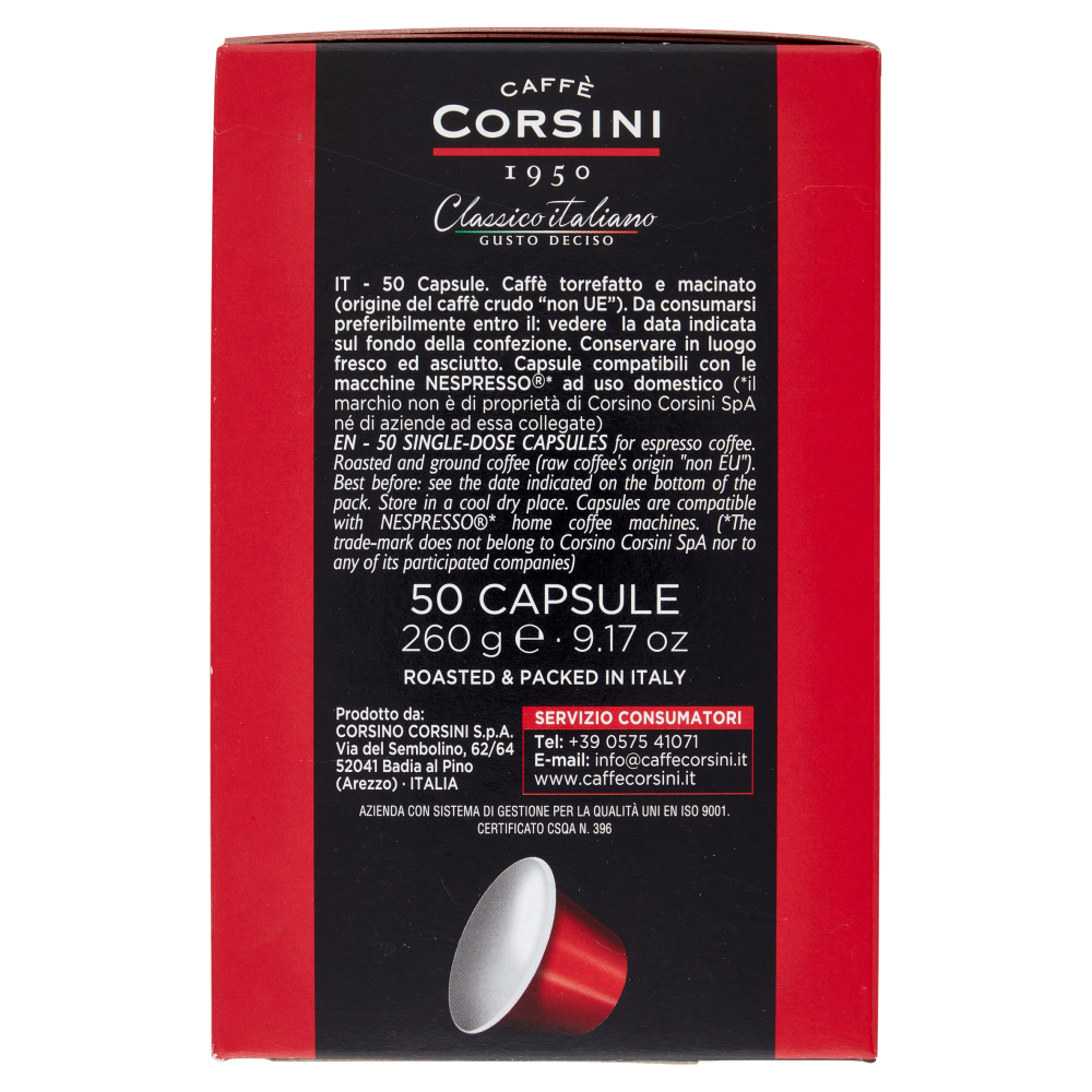 Caffè Corsini Classico italiano Gusto Deciso 50 Capsule di Caffè Compatibili Nespresso* 260 g