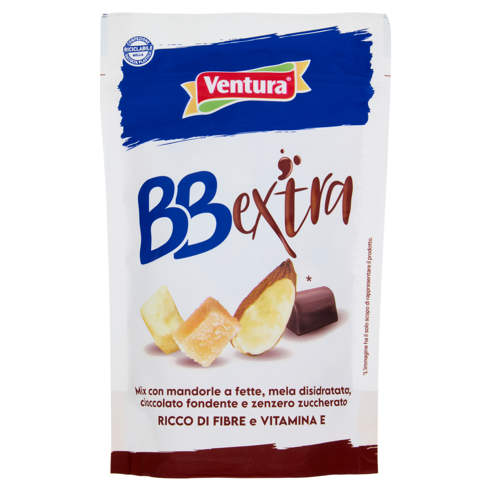 Ventura BBextra Mix con mandorle, mela disidratata, cioccolato fondente e zenzero zuccherato 150 g
