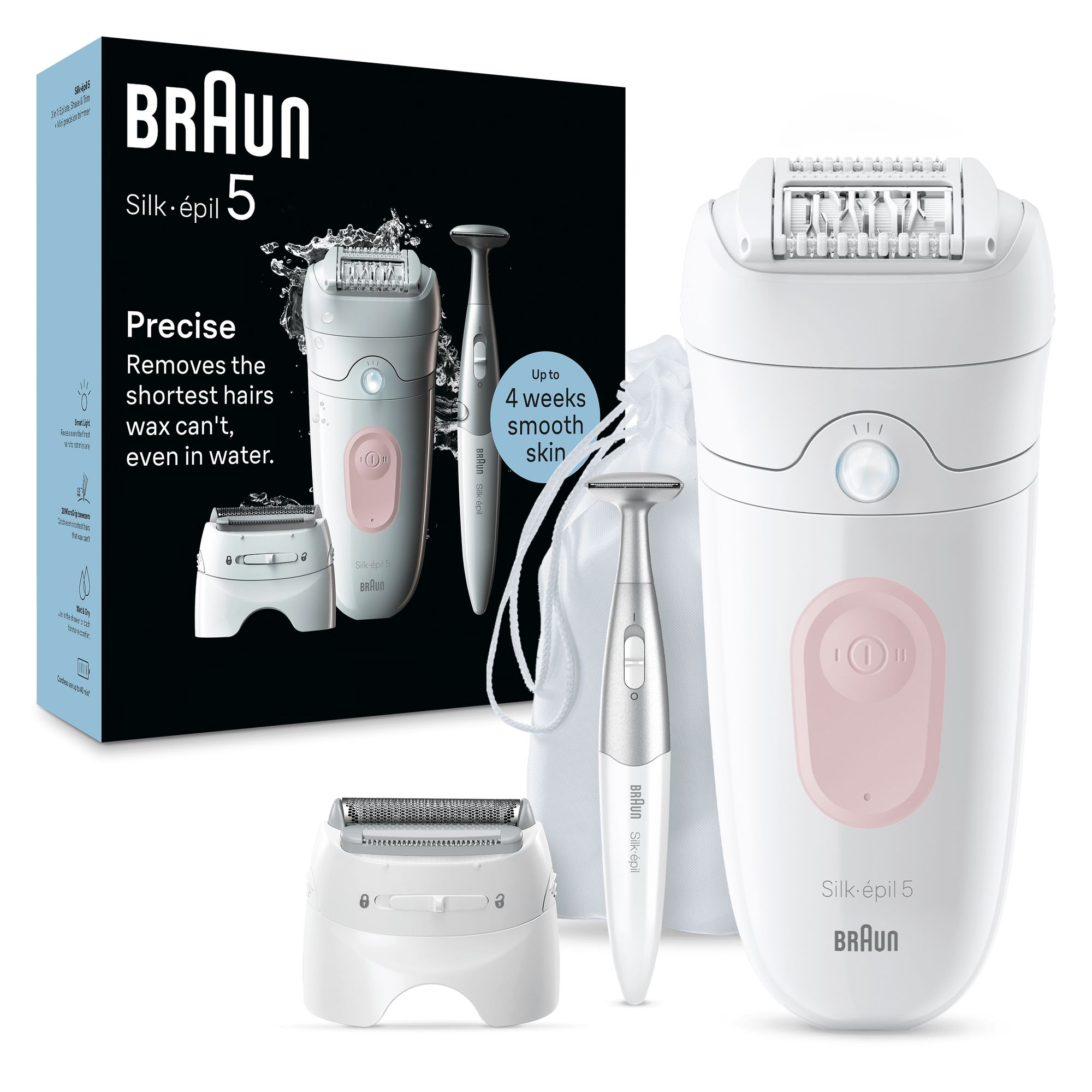 Braun Silk-&eacute;pil 5 5-230, Epilatore Elettrico Donna, Per Una Epilazione Semplice, Bianco/Rosa
