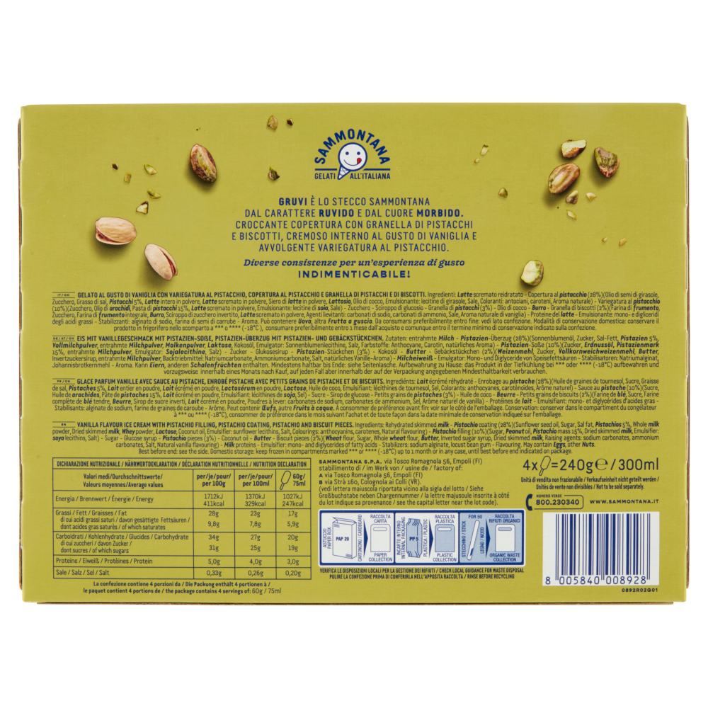 Sammontana Gruvi Pistacchio Sincero 4 x 60 g