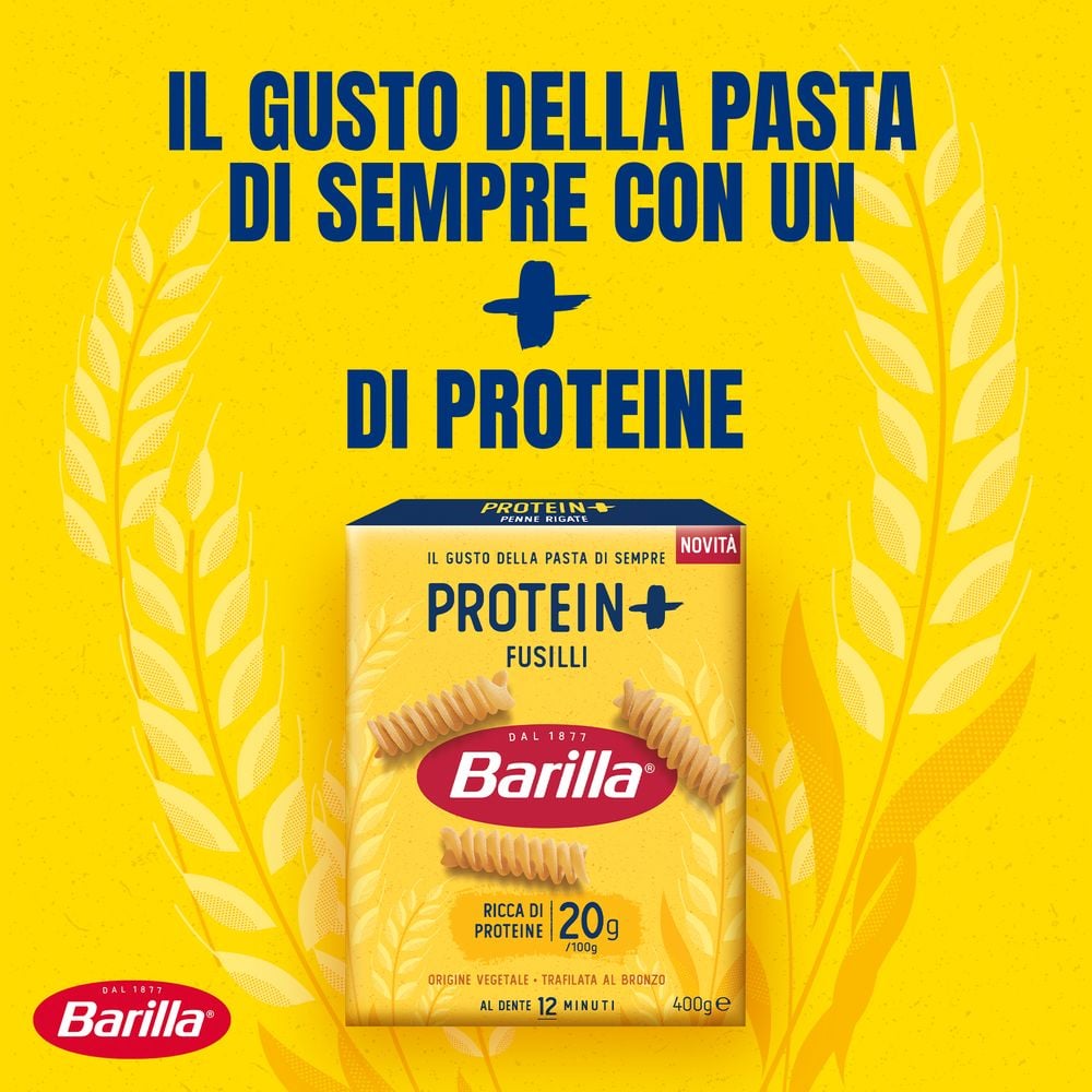 Barilla Protein+ Fusilli, Pasta Ricca di Proteine di Origine Vegetale, 400 g
