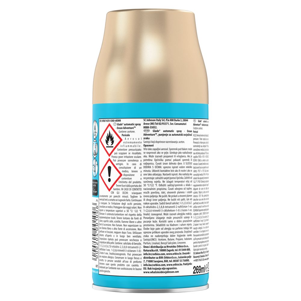 Glade Automatic Spray Ricarica, Profumatore per Ambienti, Fragranza Ocean Adventure, 269 ml