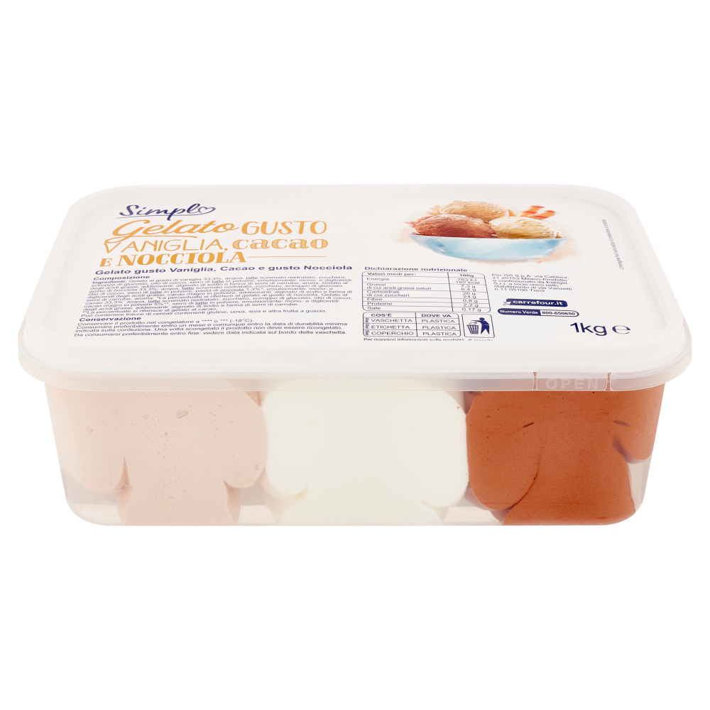 Simpl Gelato Gusto Vaniglia, cacao e Nocciola 1 Kg