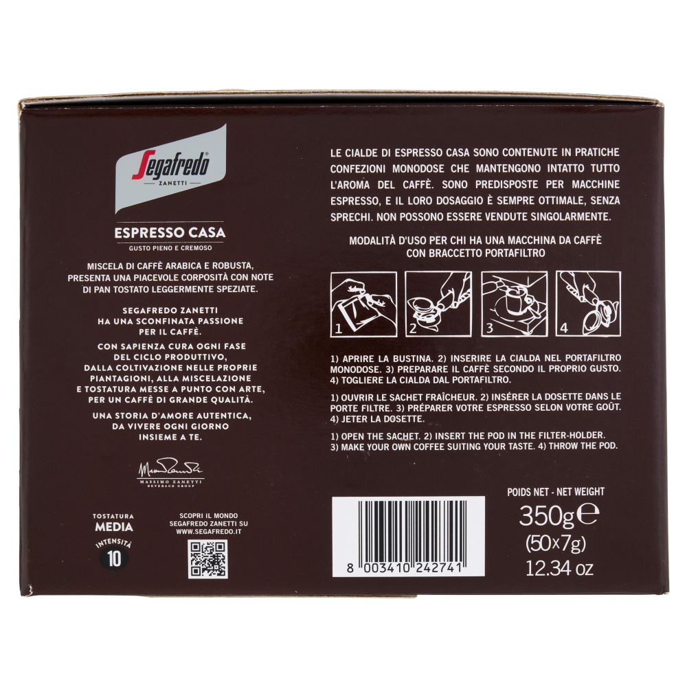 Segafredo Zanetti Espresso Casa Cialde Compostabili* 50 x 7 g