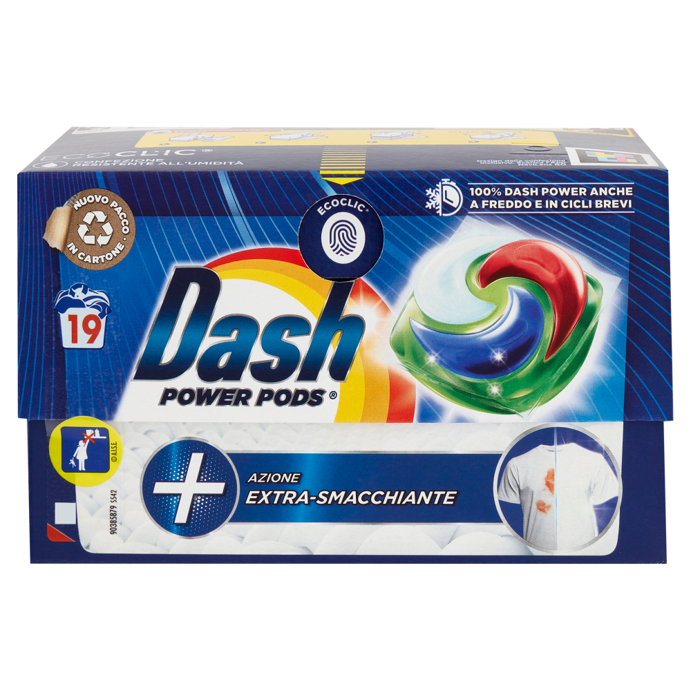 Dash Power Pods Detersivo Lavatrice In Capsule, Azione Extra-Smacchiante,  19 Lavaggi 488,3 g