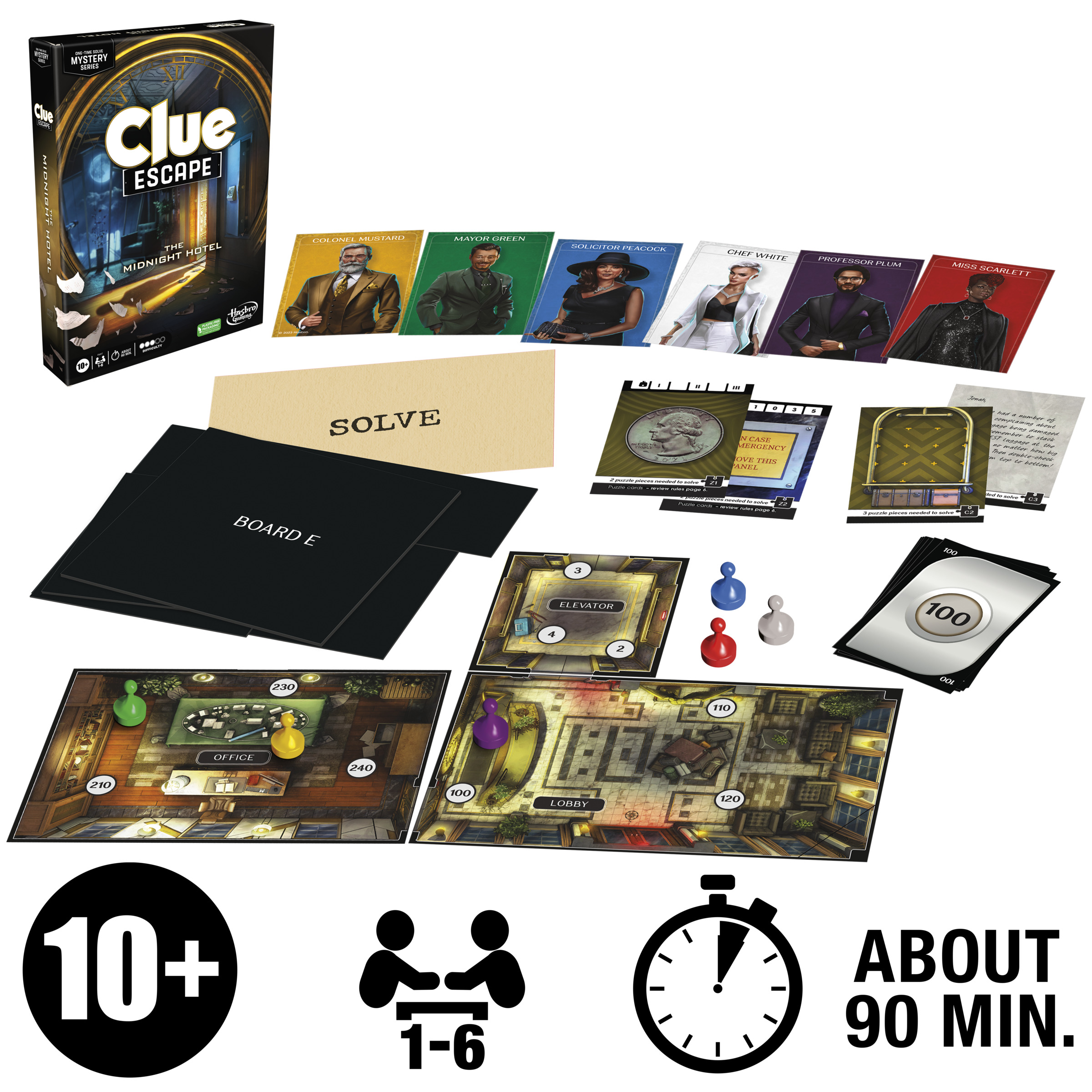 Cluedo Escape - Mistero all'Hotel Black, gioco da tavolo, giochi in versione escape room da risolvere 1 volta sola, giochi di mistero, dai 10 anni in su