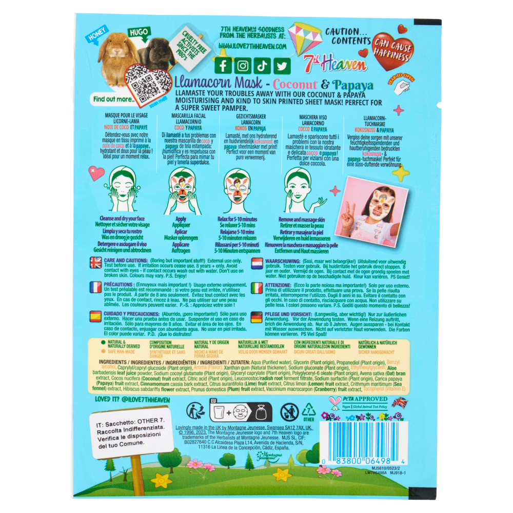 7th Heaven Maschera Viso Lamacorno Cocco e Papaya 1 pz