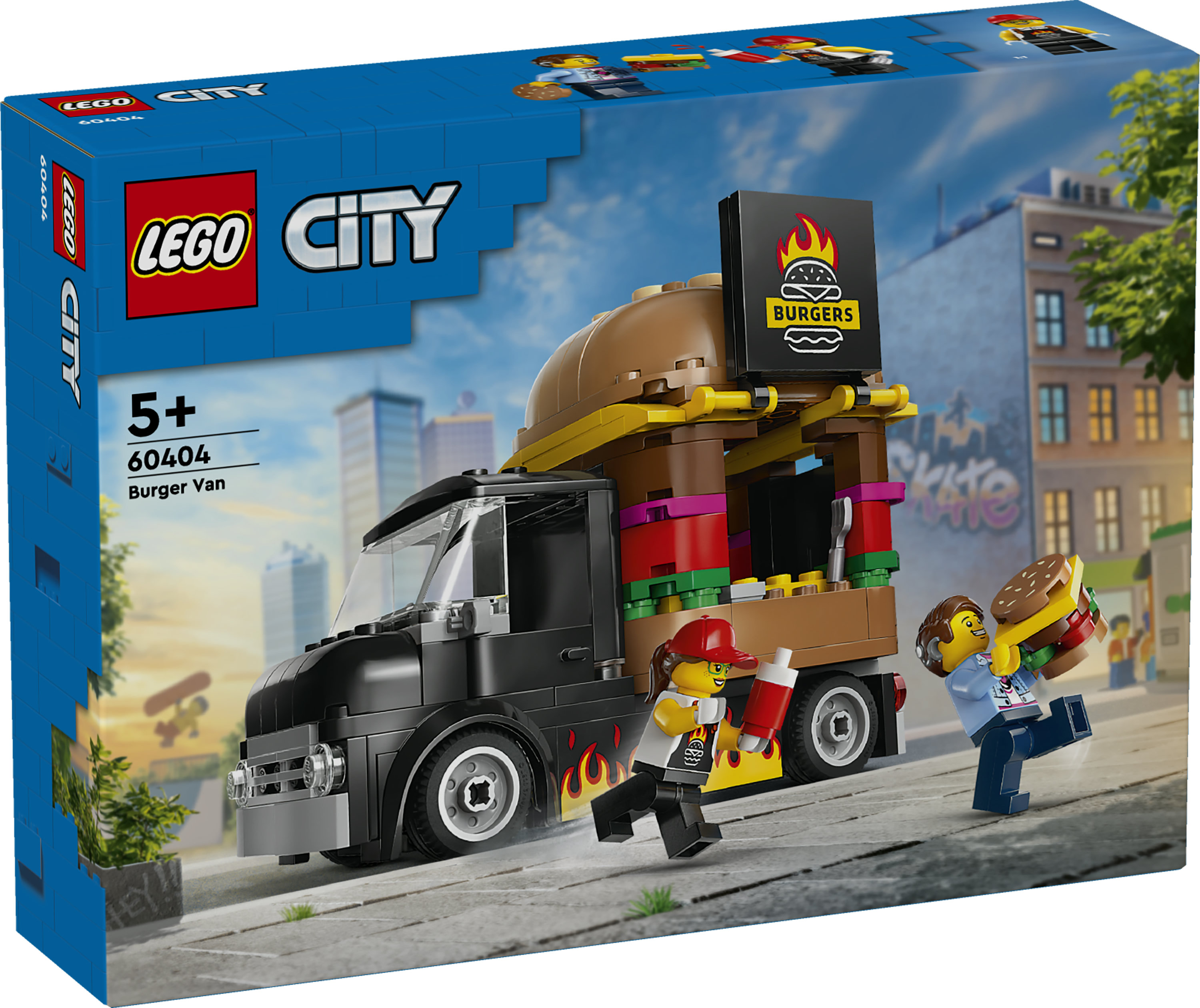 LEGO City 60404 Furgone degli Hamburger Giocattolo, Veicolo per Bambini da 5+, Camion Food Truck con Accessori e 2 Minifigure