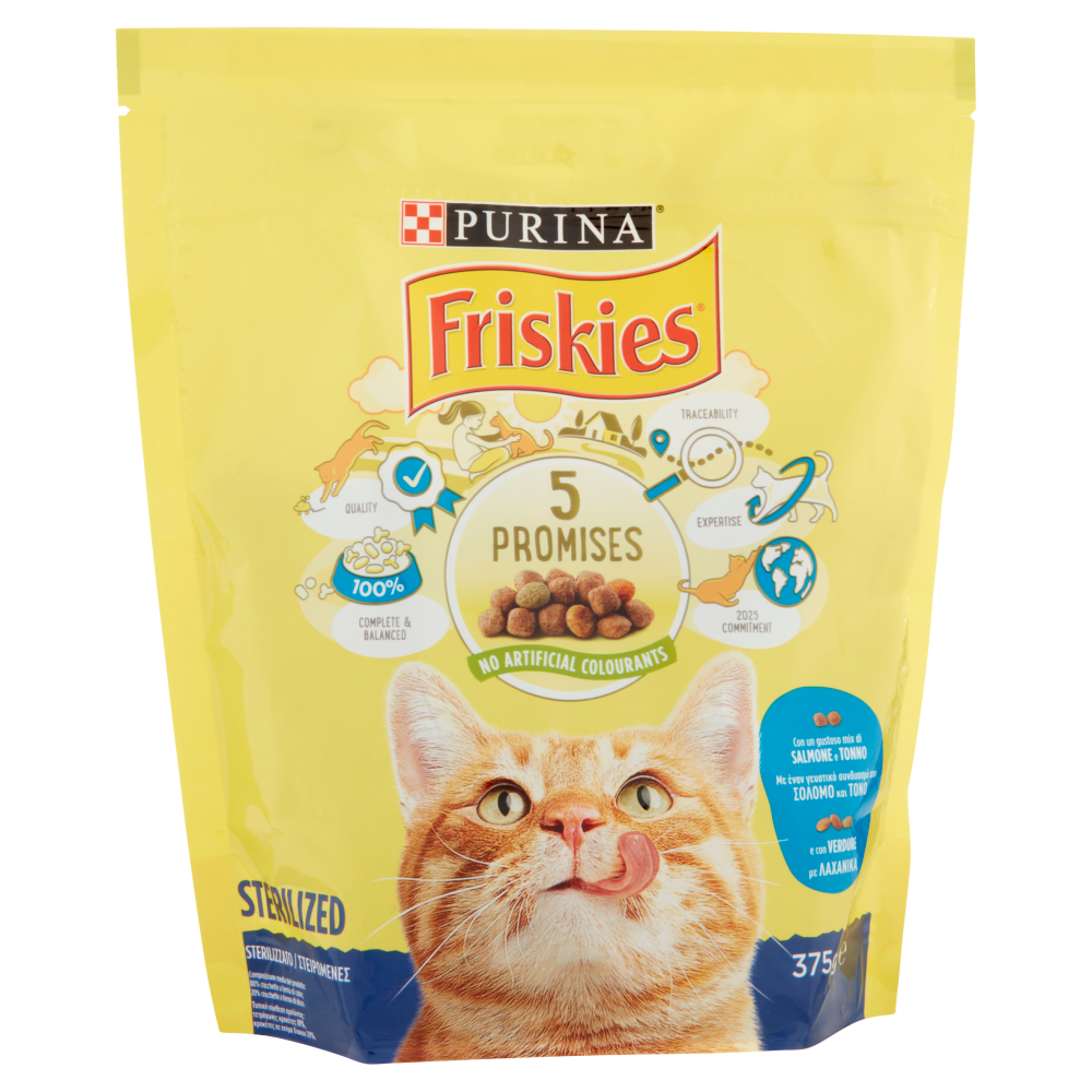 PURINA FRISKIES Gatto Sterilizzati con un gustoso mix di Salmone e Tonno e con Verdure 375 g