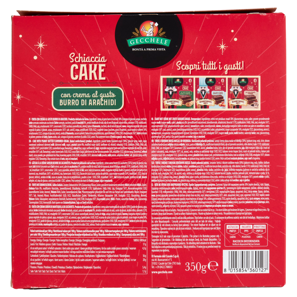 Gecchele Schiaccia Cake con crema al gusto Burro di Arachidi 350 g