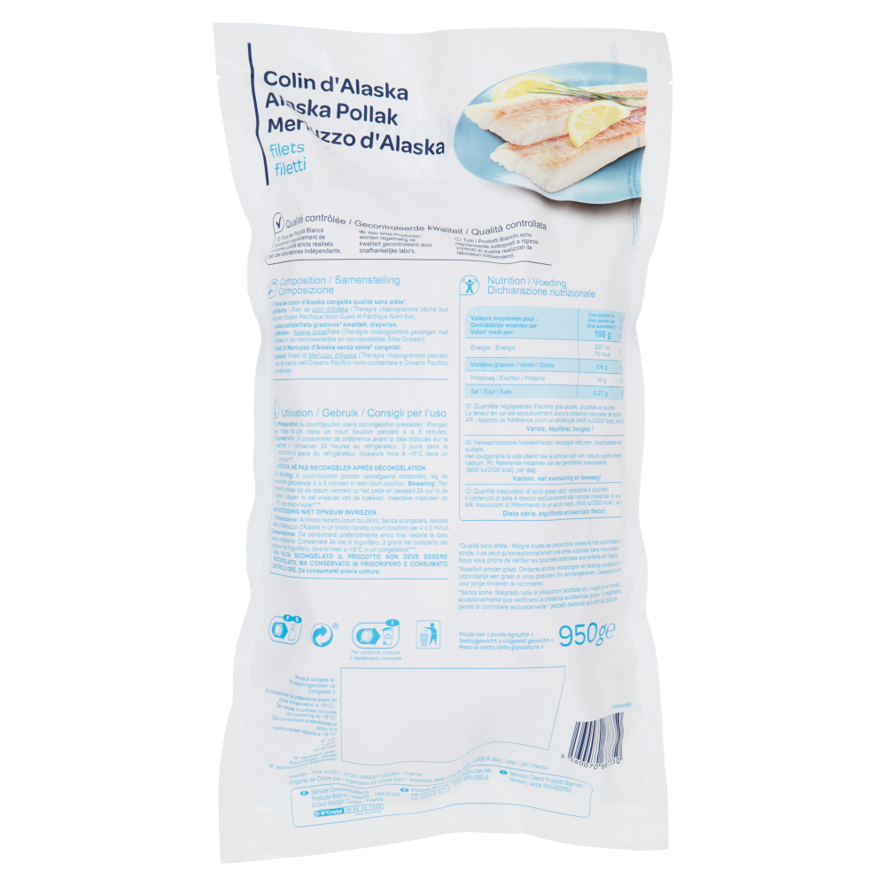 Colin d'Alaska Merluzzo d'Alaska filetti Congelato 950 g