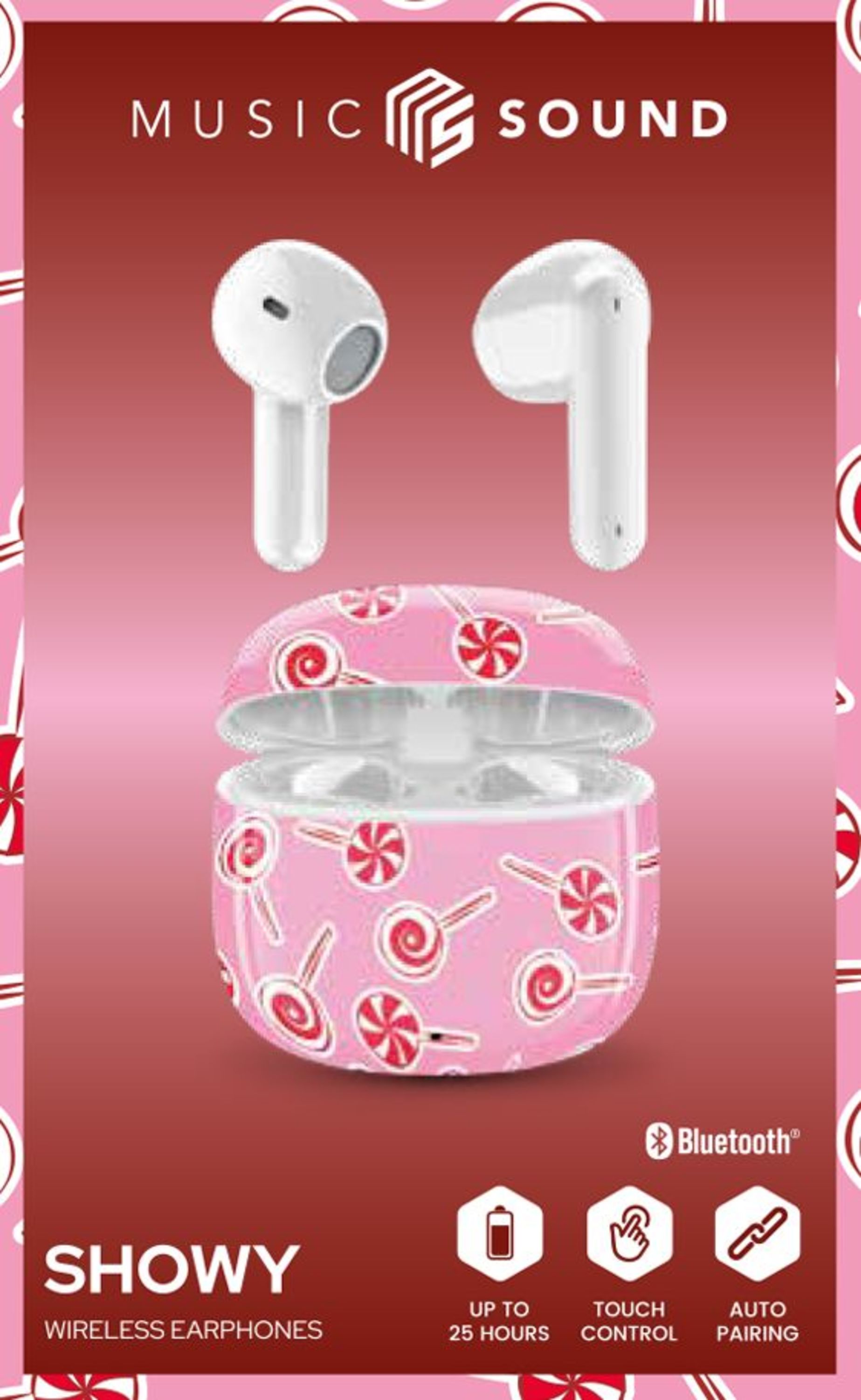 Music Sound Showy Auricolari Bluetooth TWS a capsula senza fili con custodia di ricarica in vari modelli e colori