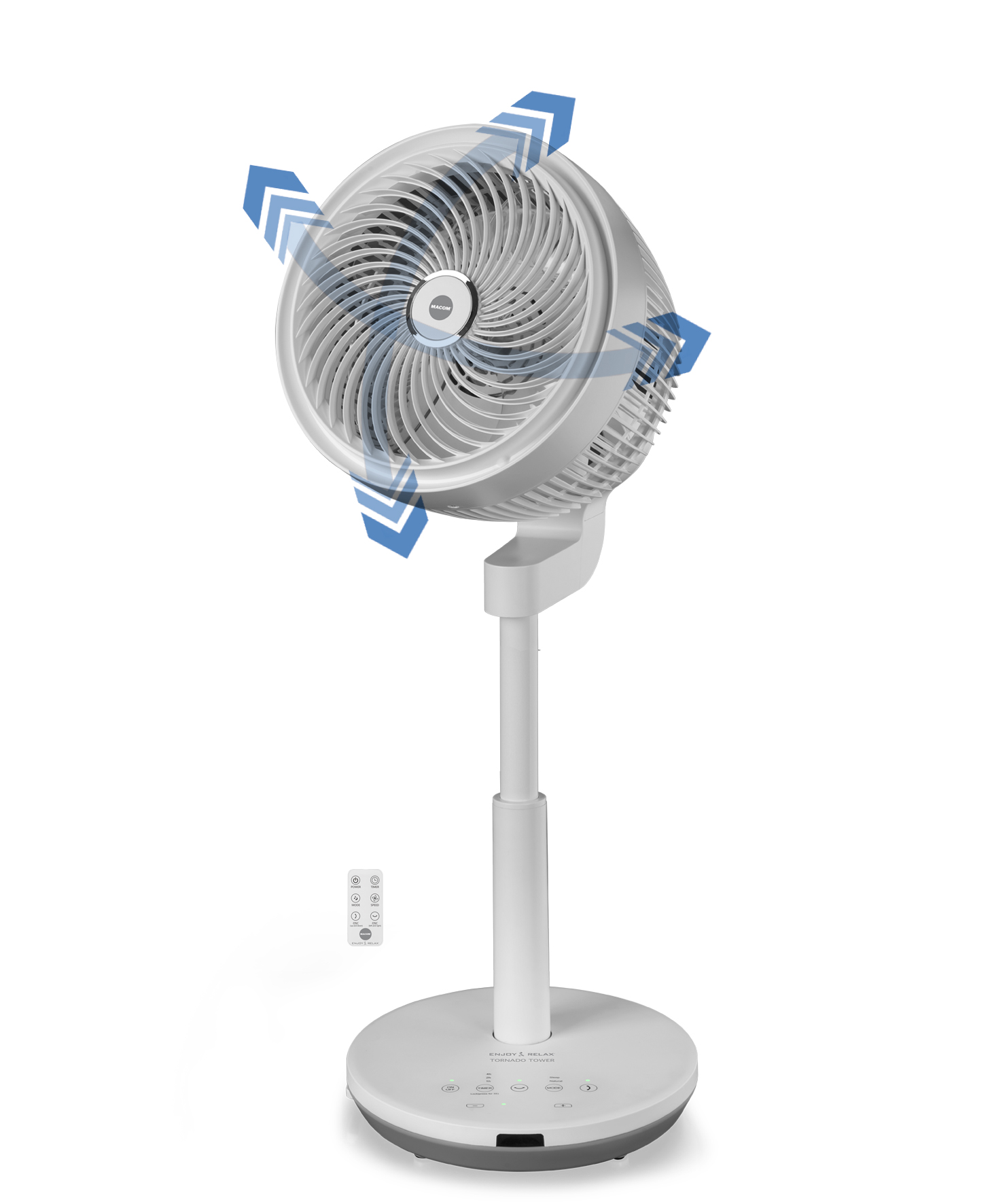 Macom Ventilatore Tornado Tower Ventilatore piantana con doppia oscillazione verticale/orizzontale. Telecomando incluso