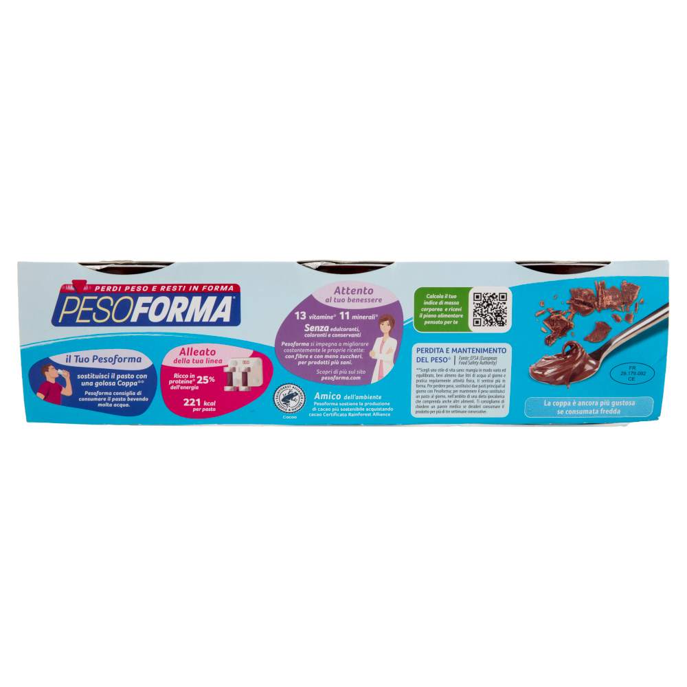 Pesoforma, Coppa gusto Cioccolato, sostituto del pasto, senza glutine, 221 kcal per pasto, 3x210g