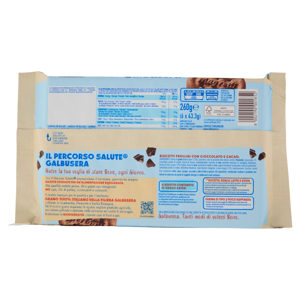 Galbusera Magretti -30% di Grassi* con Gocce di Cioccolato 6 x 43,3 g