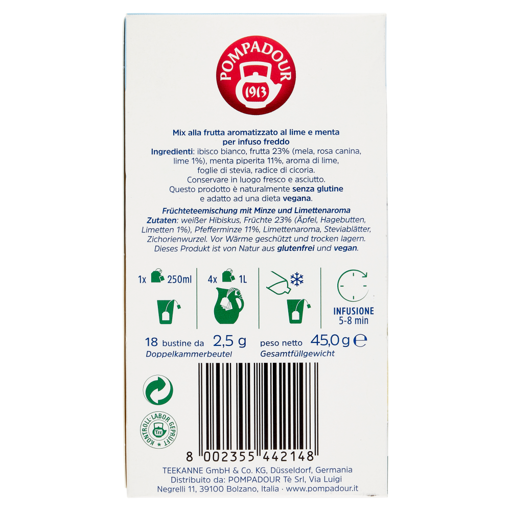 Pompadour Fredde Infusioni Lime e Menta 18 x 2,5 g