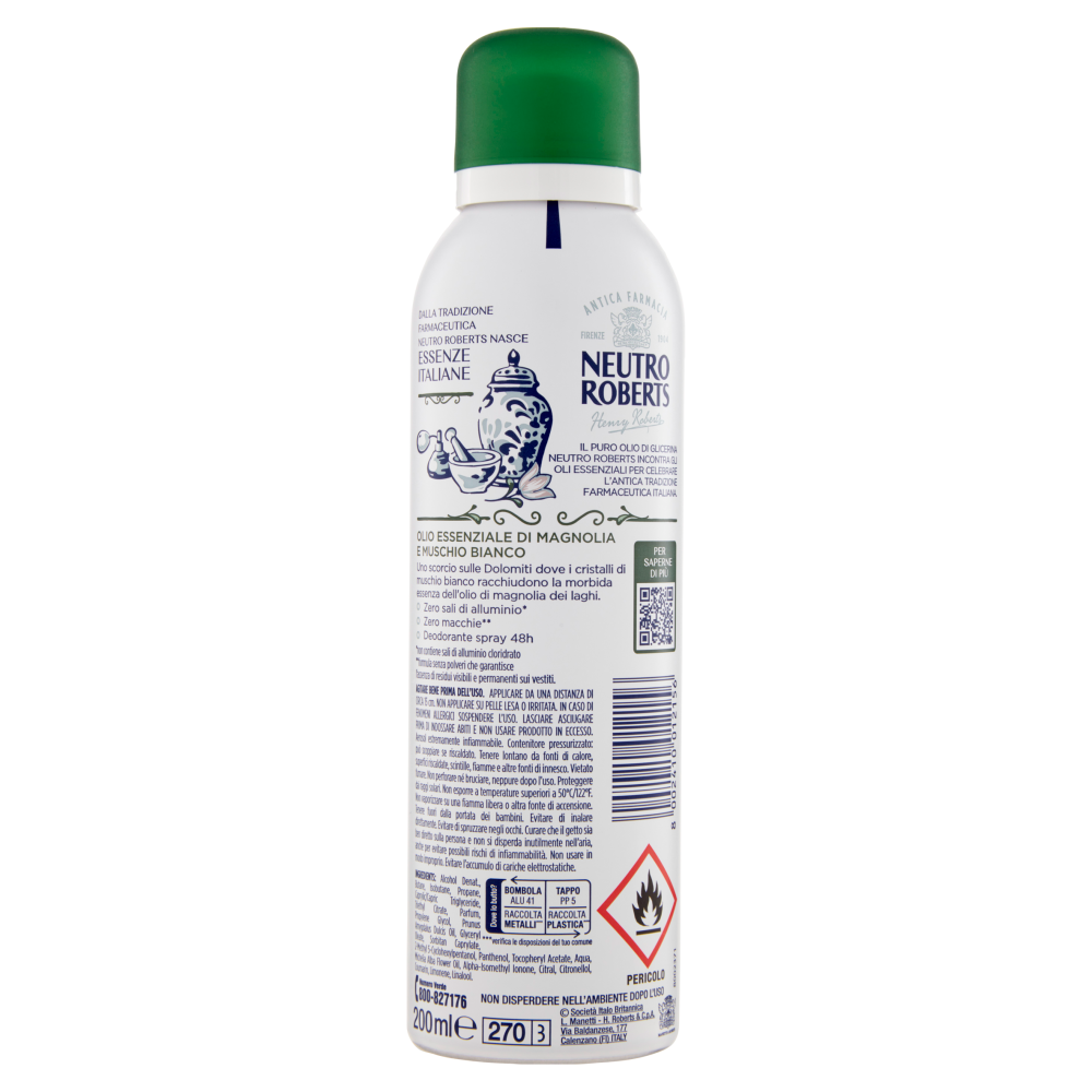 Neutro Roberts Essenze Italiane Dolomiti Olio Essenziale di Magnolia e Muschio Bianco 200 ml