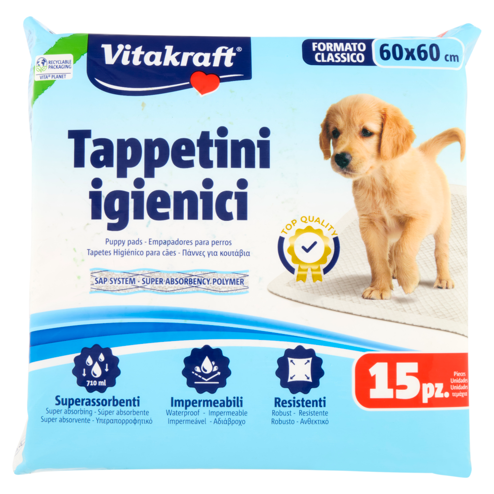 Vitakraft Tappetini igienici Formato Classico 60x60 cm 15 pz