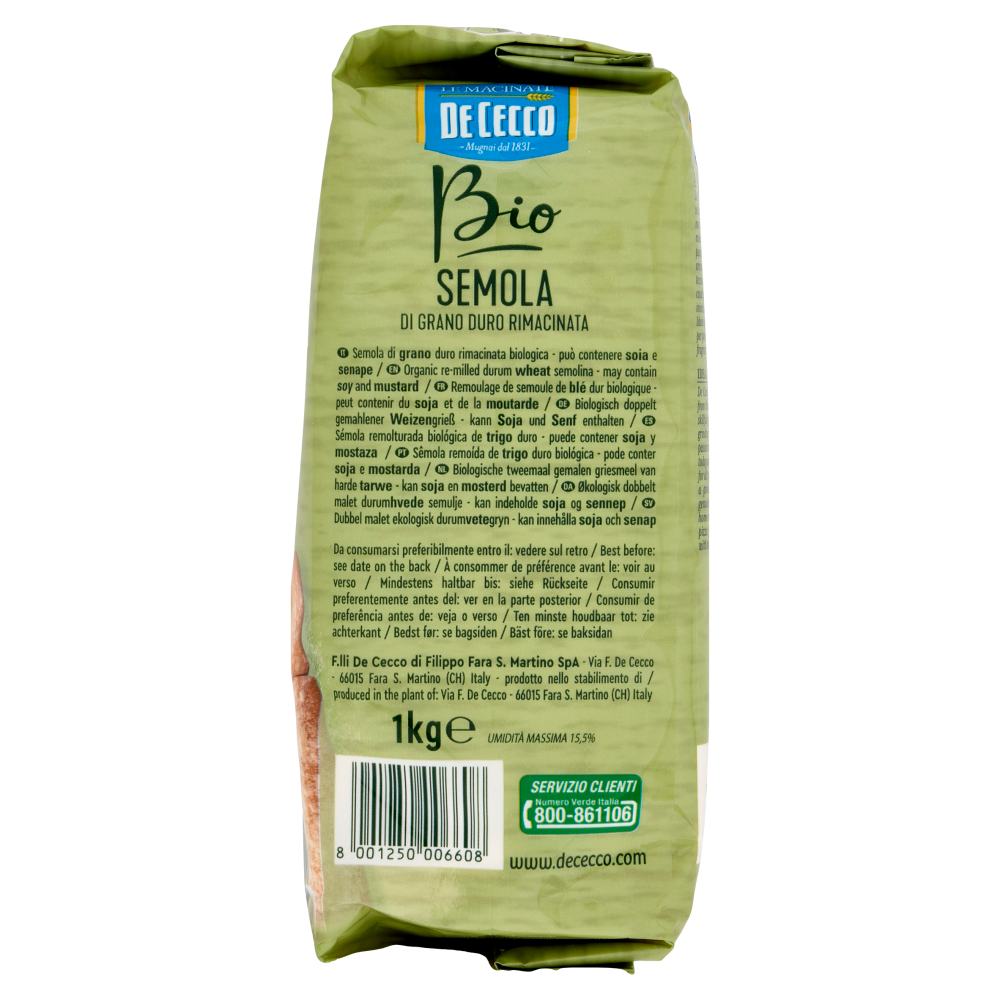 De Cecco Le Macinate Bio Semola di Grano Duro Rimacinata 1 Kg