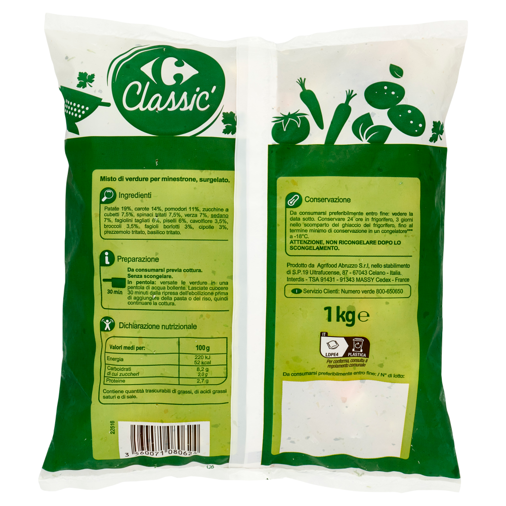 Carrefour Classic Verdure per Minestrone Surgelato 1 kg