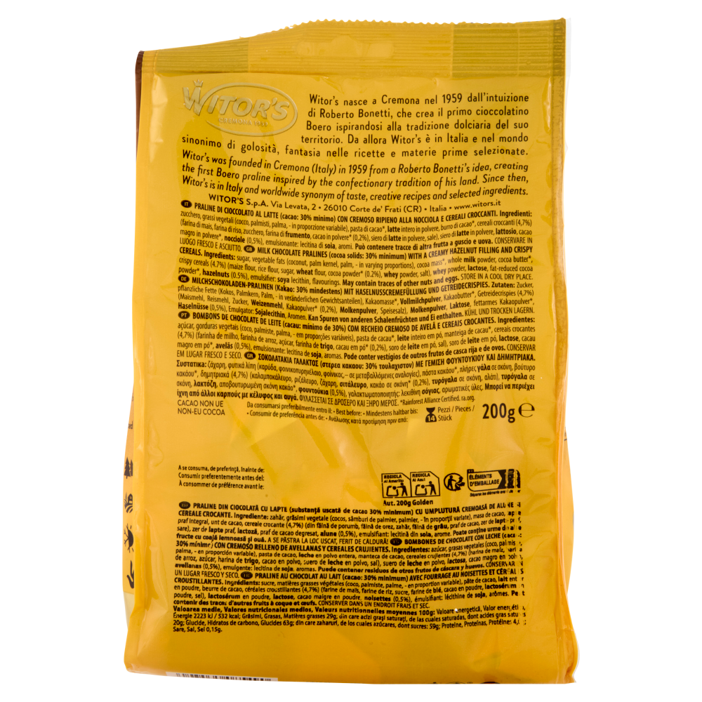 Witor's Golden Cioccolato al Latte con Cereali al Cacao 200 g