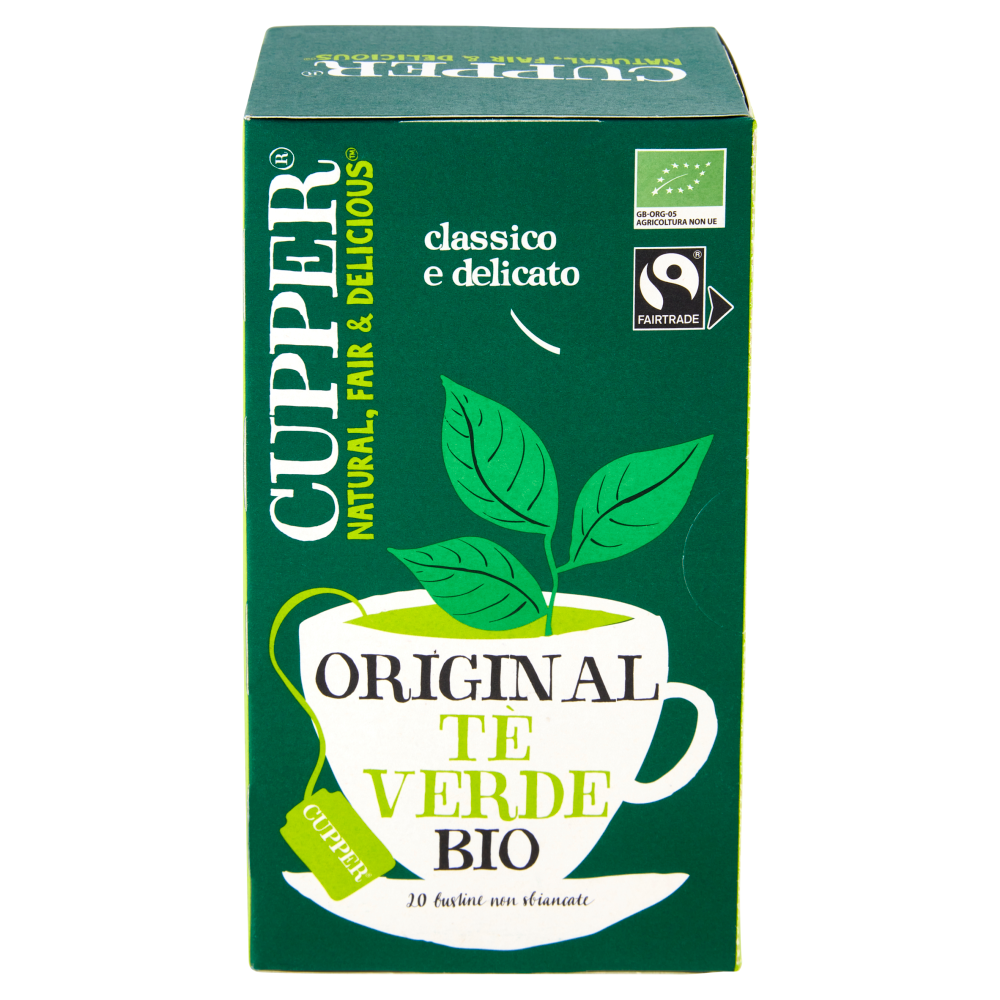 CUPPER Tè Verde Biologico e Fairtrade, Gusto Delicato e Raffinato, 20 Bustine 35 g