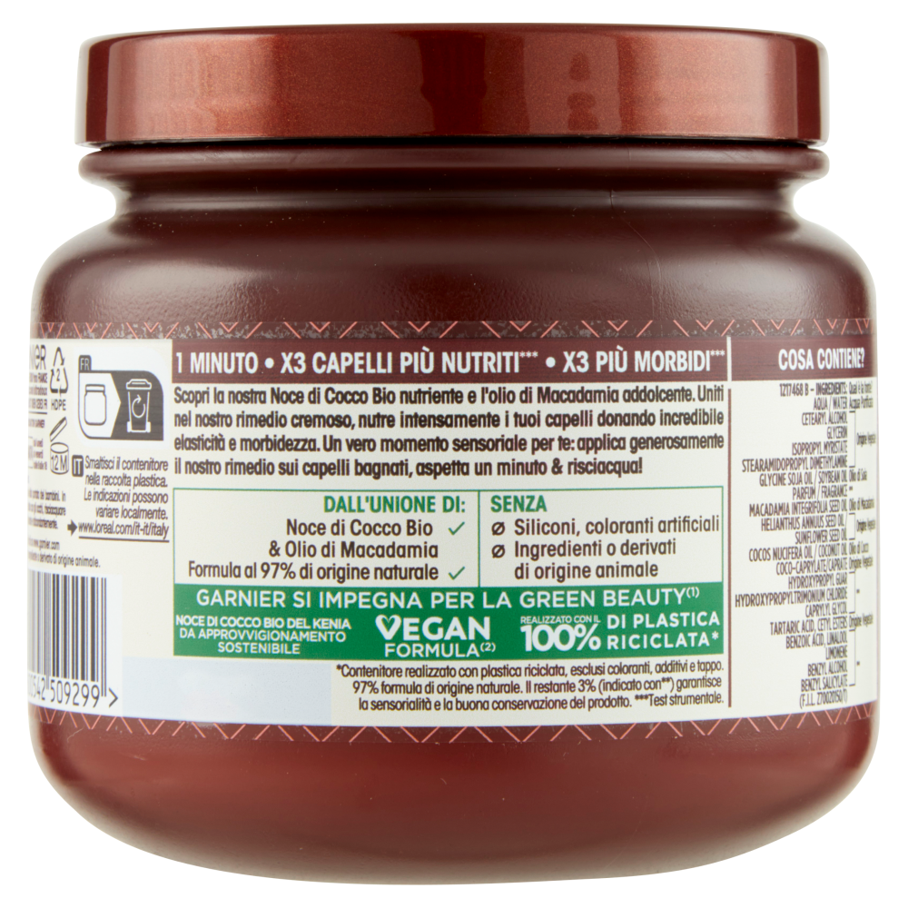 Garnier Ultra Dolce Hair Remedy Maschera per Capelli Nutriente Latte di Cocco e Macadamia, 340 ml