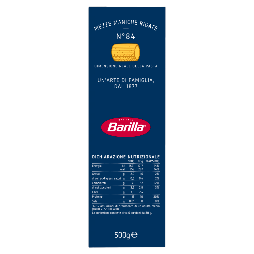 Barilla Pasta Mezze Maniche Rigate n.84 500g