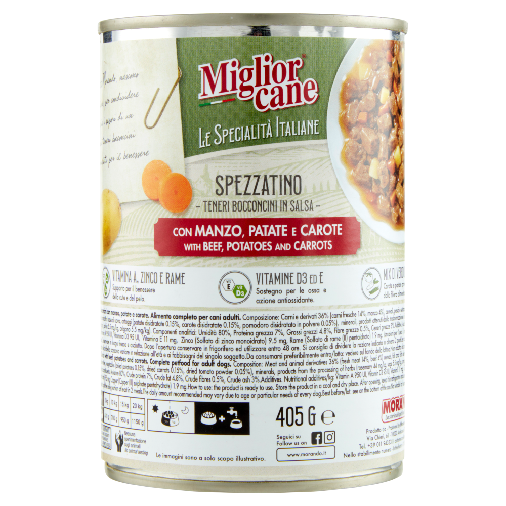Migliorcane Le Specialità Italiane Spezzatino con Manzo, Patate e Carote 405 G