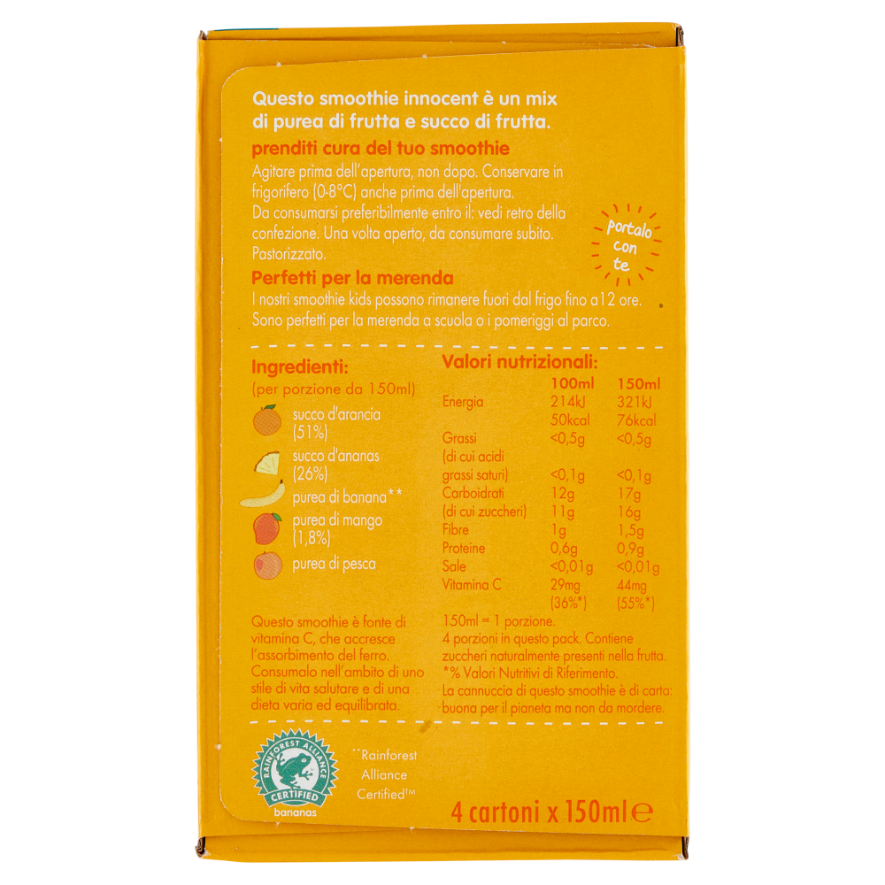 innocent smoothies kids arancia, mango & ananas 4 x 150 ml