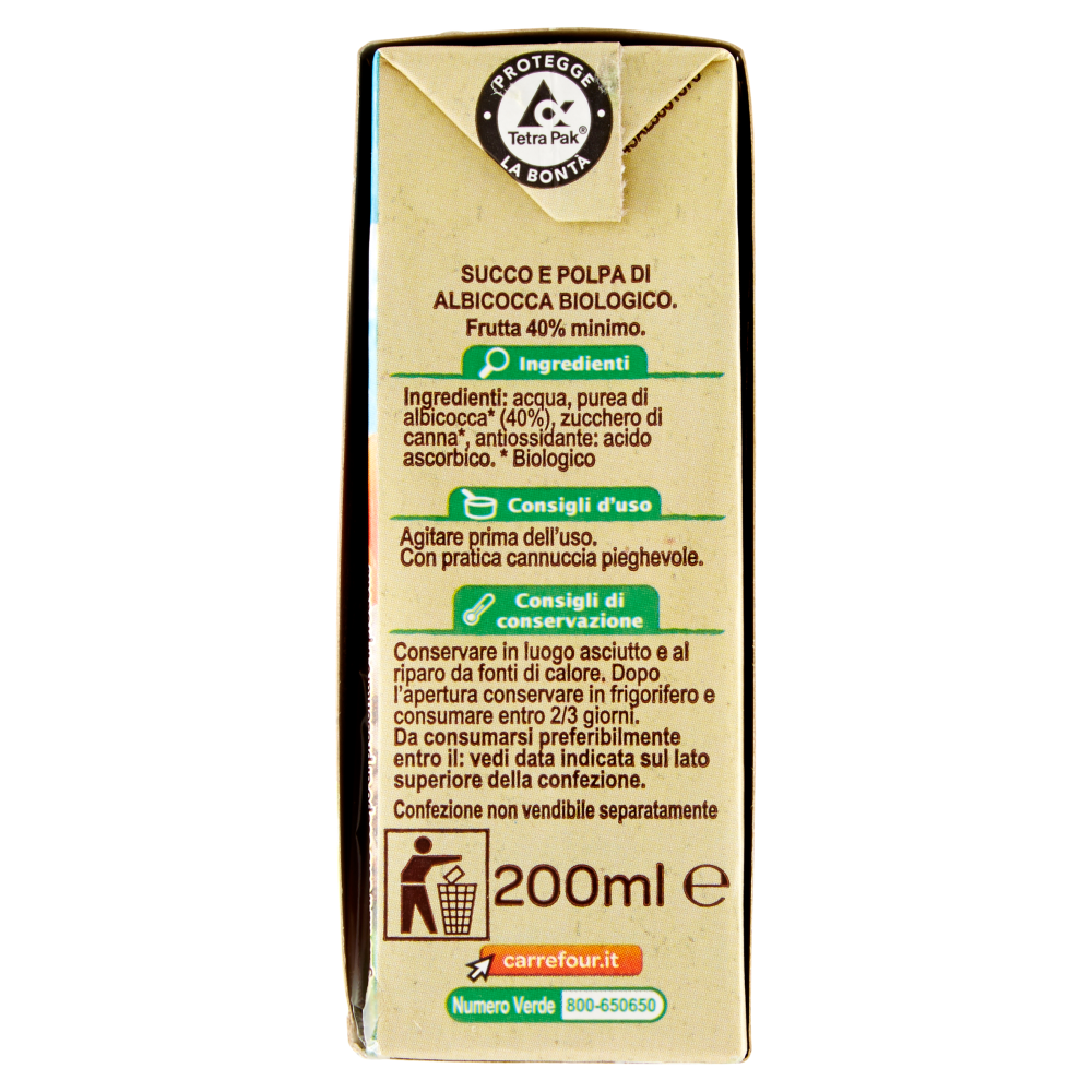 Carrefour Bio Succo e Polpa di Albicocca 3 x 200 ml