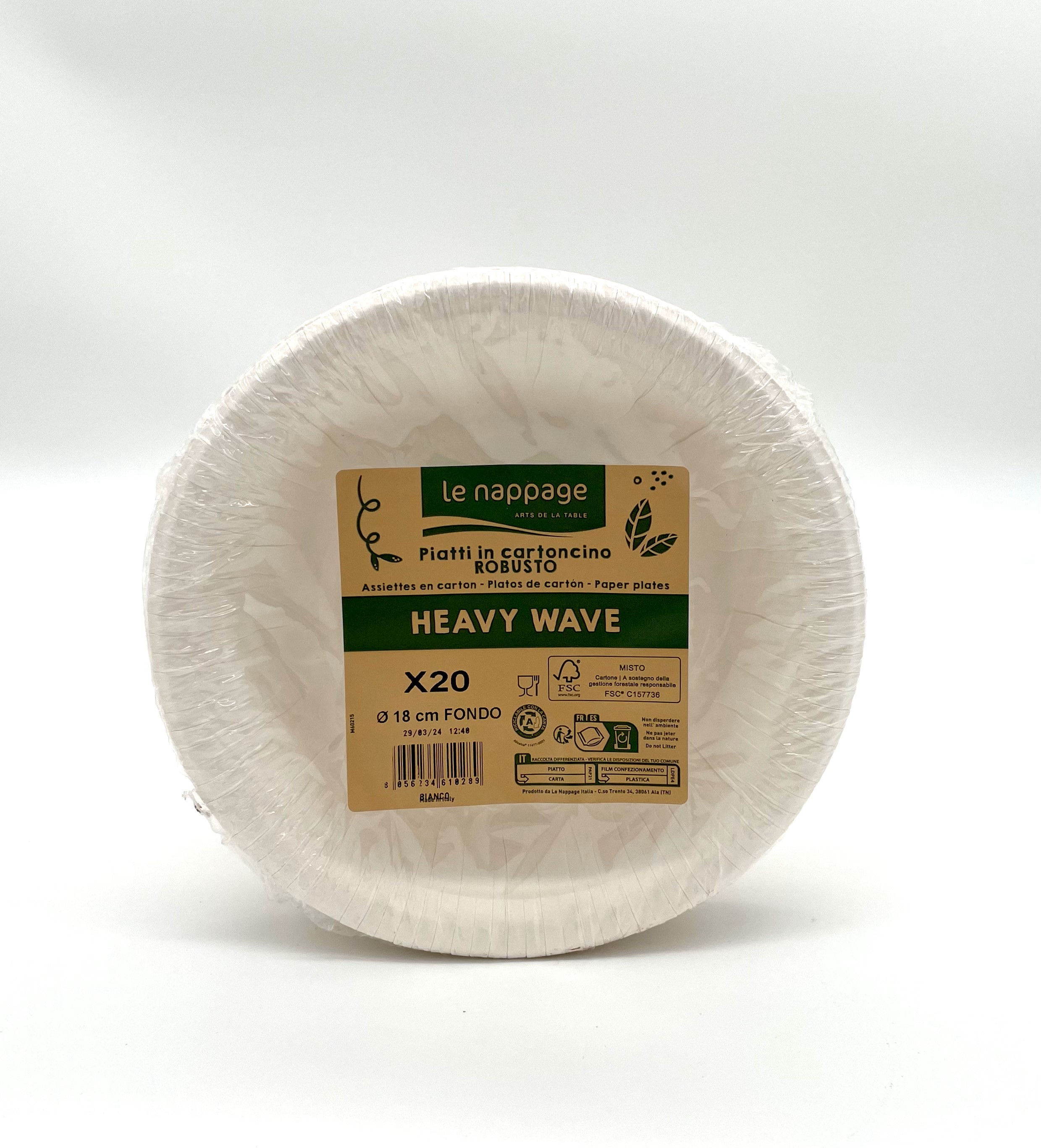 20 piatti fondi pesanti in cartoncino diam 18 cm Heavy Wave Bianco