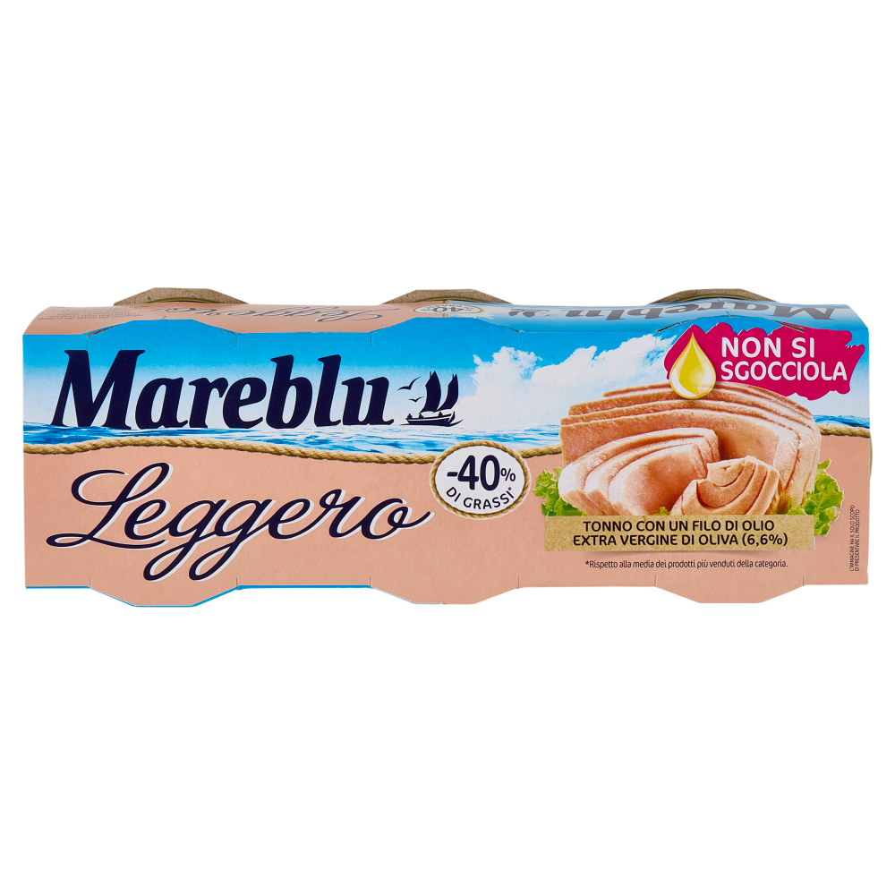 Mareblu Leggero Tonno con un Filo di Olio Extra Vergine di Oliva (6,6%) 3 x 60 g