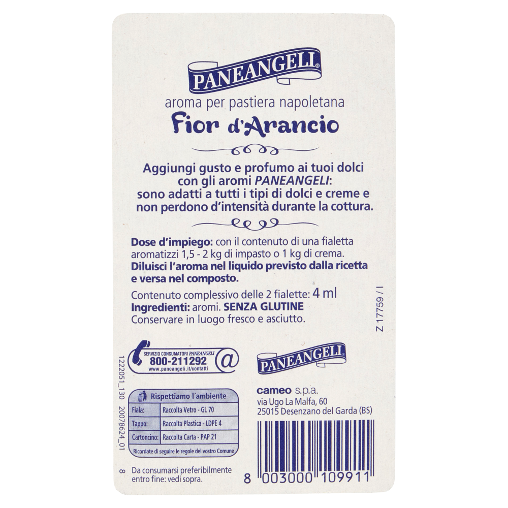 PANEANGELI aroma per pastiera napoletana Fior d'Arancio 2 fialette 4 ml
