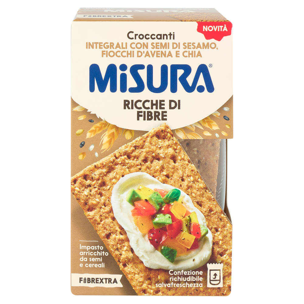 Misura Fibrextra Croccanti Integrali con Semi di Sesamo, Fiocchi d'Avena e Chia 160 g
