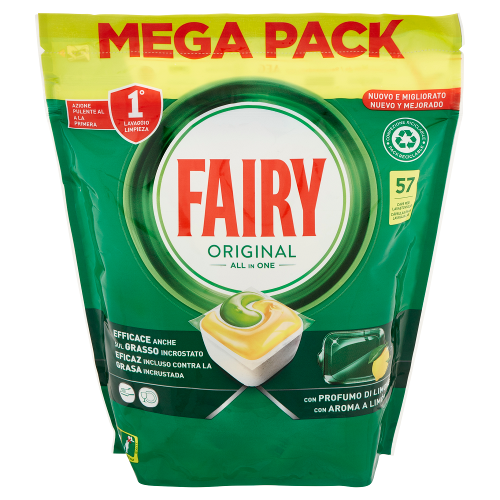 Fairy Pastiglie Lavastoviglie Original, Detersivo Piatti Limone, 57 Capsule 770 g