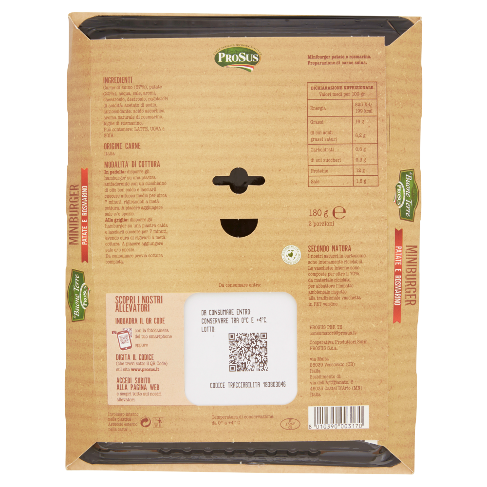 ProSus le Buone Terre Miniburger Patate e Rosmarino 180 g