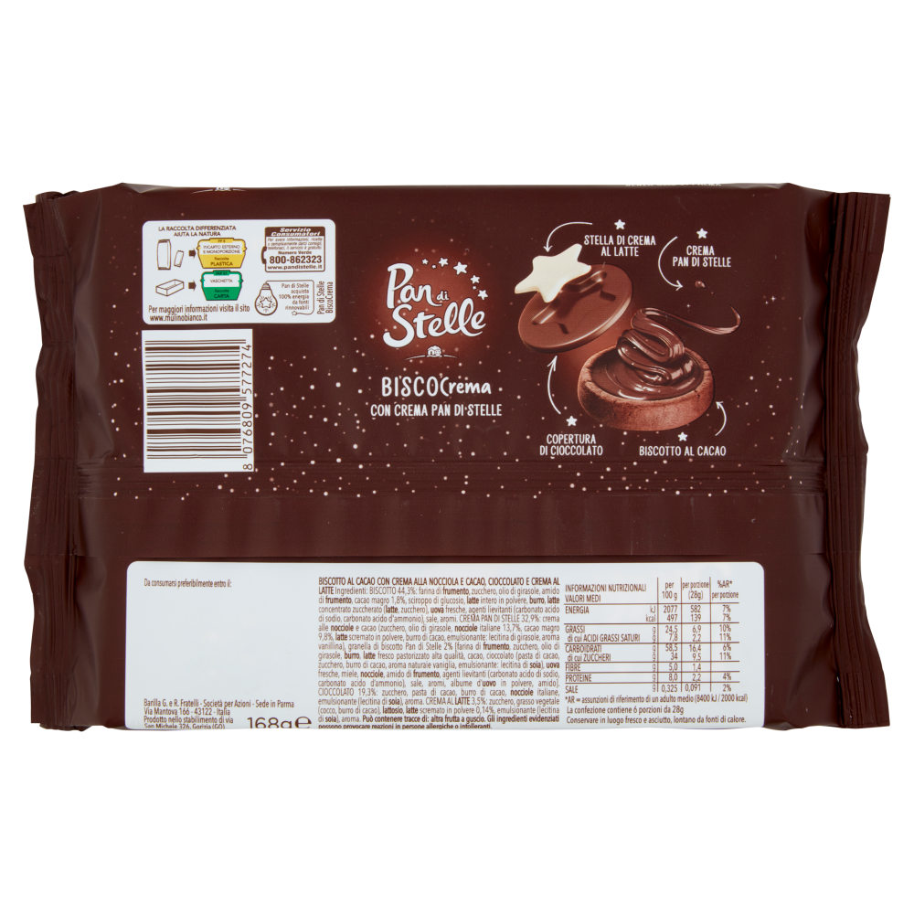 Pan di Stelle Biscocrema Biscotti ripieno di Crema Pan di Stelle 168g