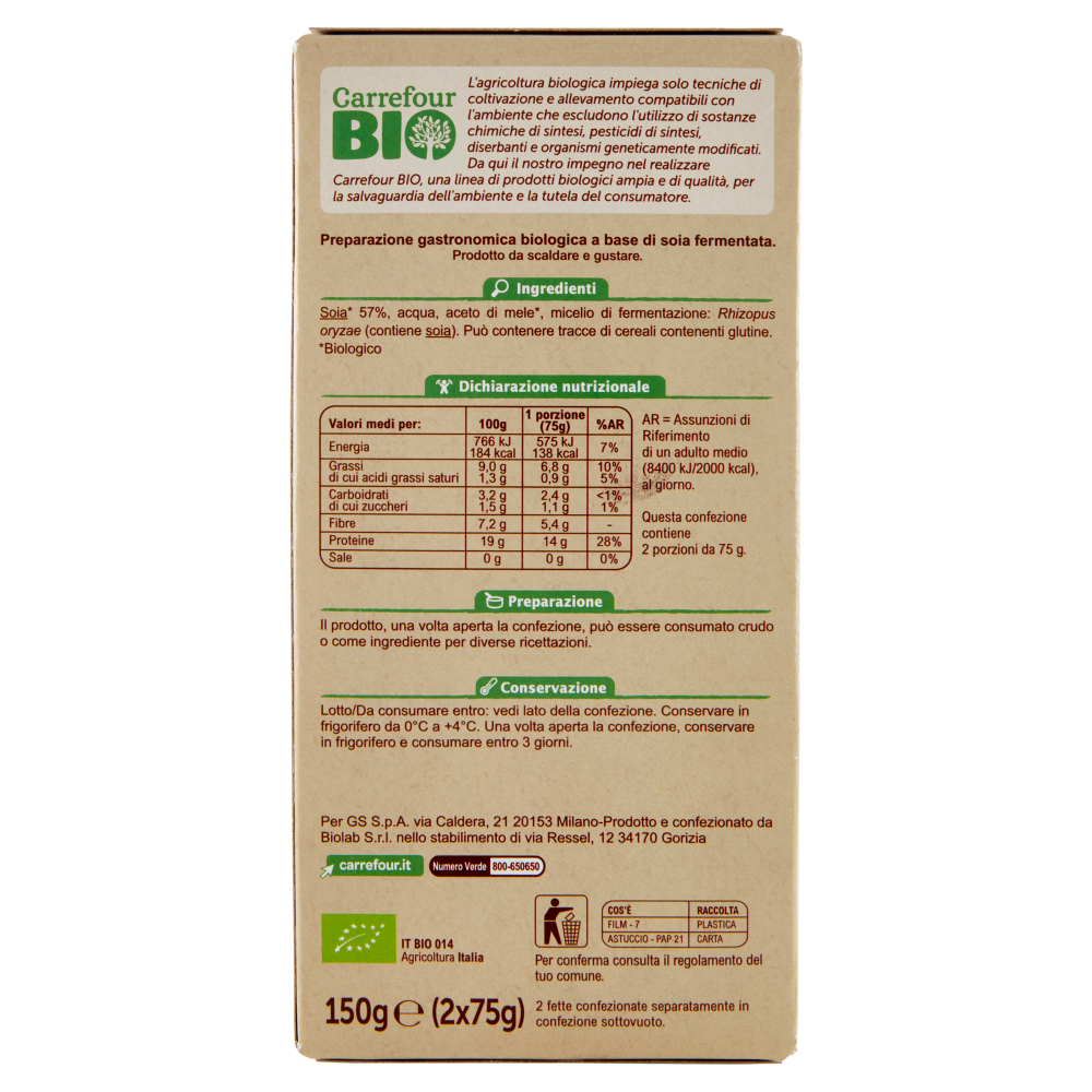 Carrefour Bio Tempeh di soia 2 x 75 g