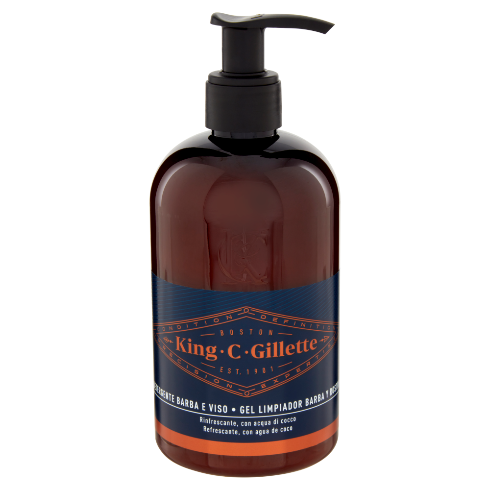 King C. Gillette Detergente Barba e Viso con Acqua di Cocco, Olio di Argan e Olio di Avocado 350 ml