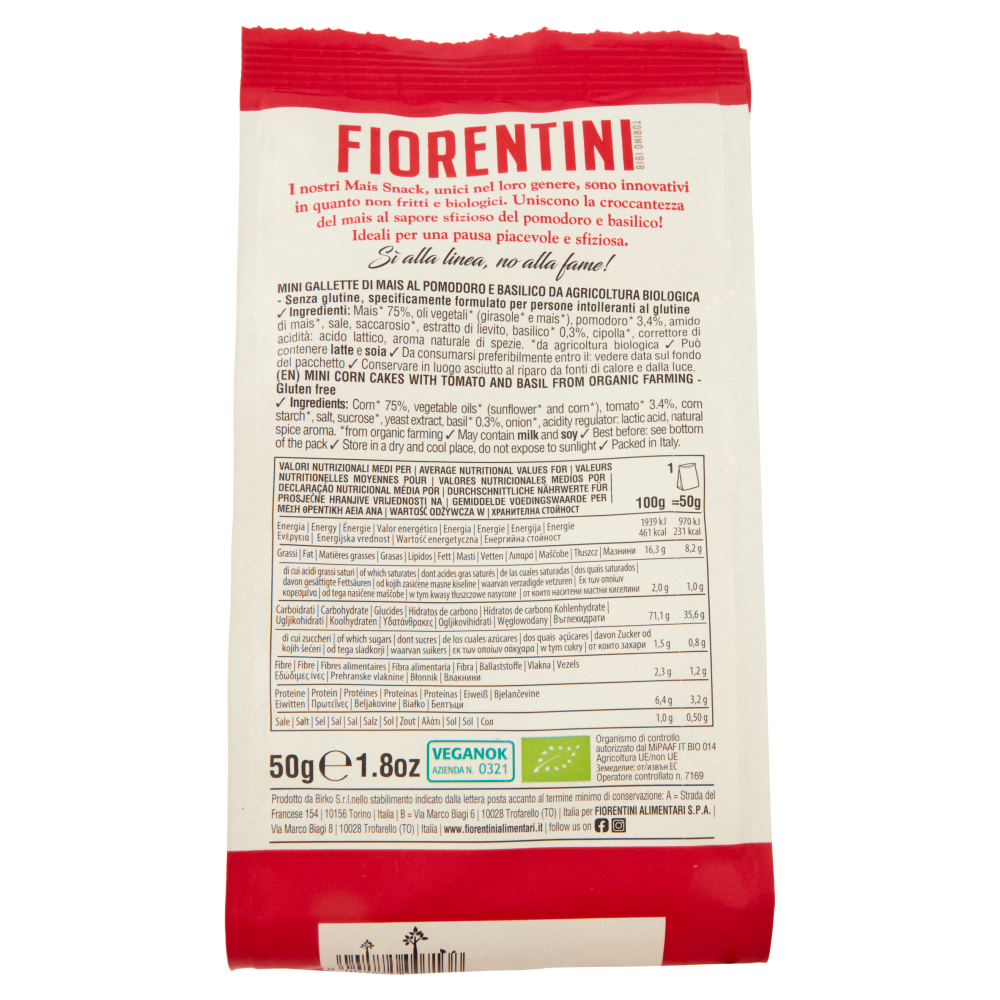 Fiorentini gli Originali Mais Snack Pomodoro & Basilico 50 g